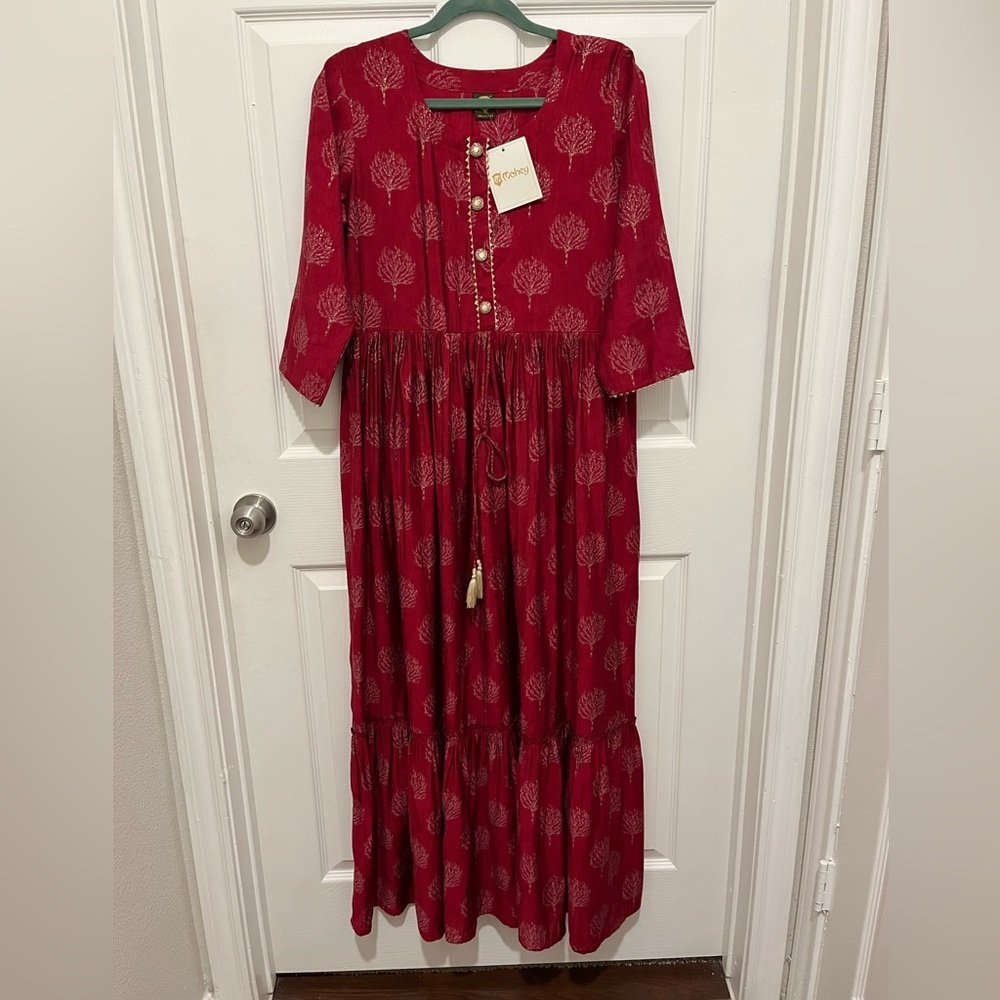 NWT Printed Party Wear Kurti in Wine Maroon Rayon Dress Size 40
